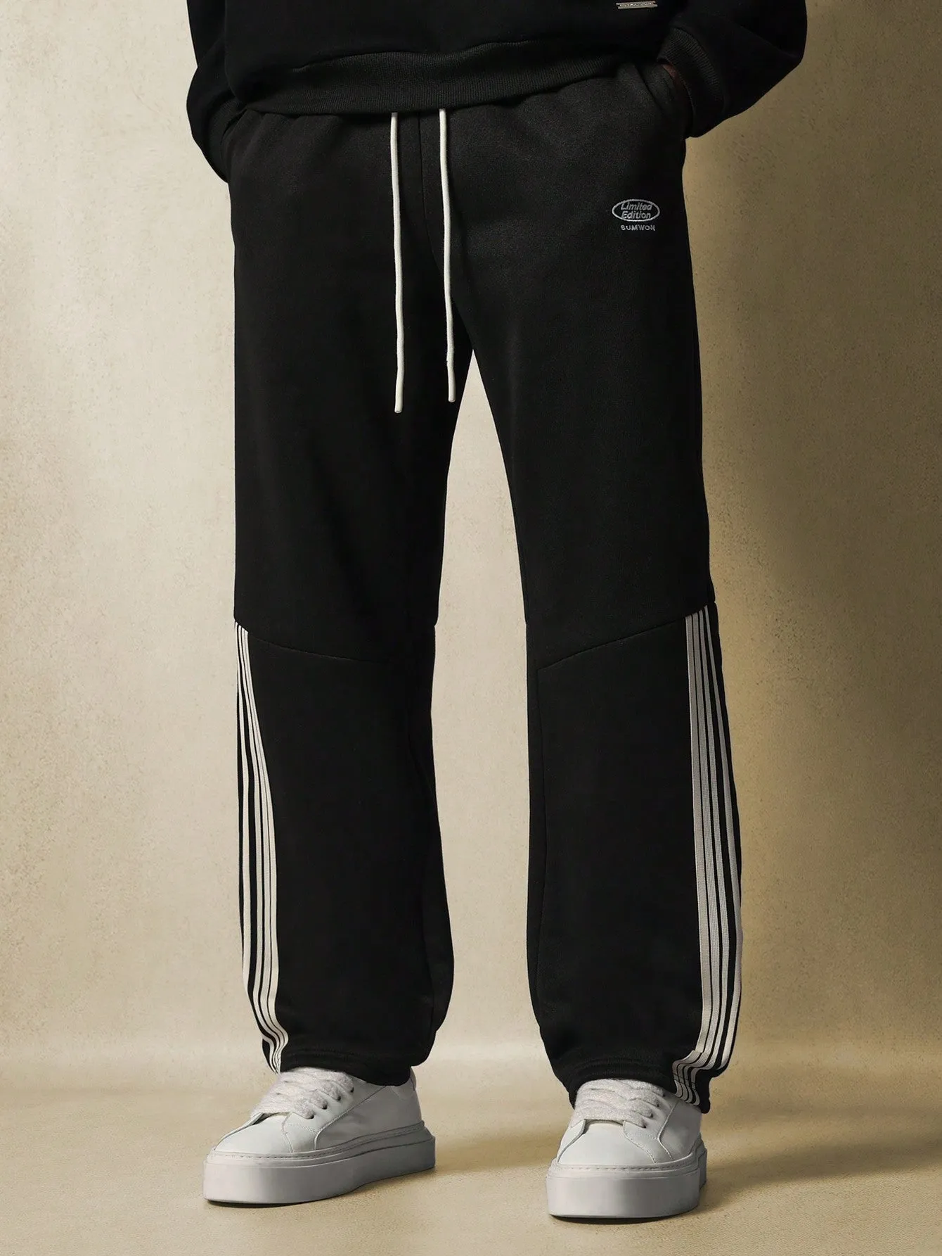 Drop Crotch Sweatpants With Panels & Half Side Tape & Drawstrings