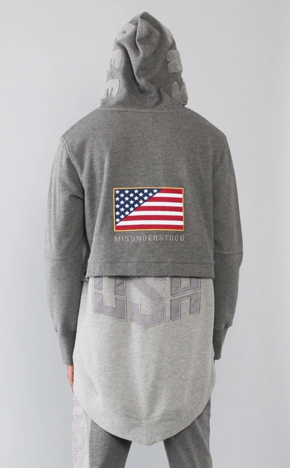 Entree LS Dual Layer Cape Style Gray USA Hoodie