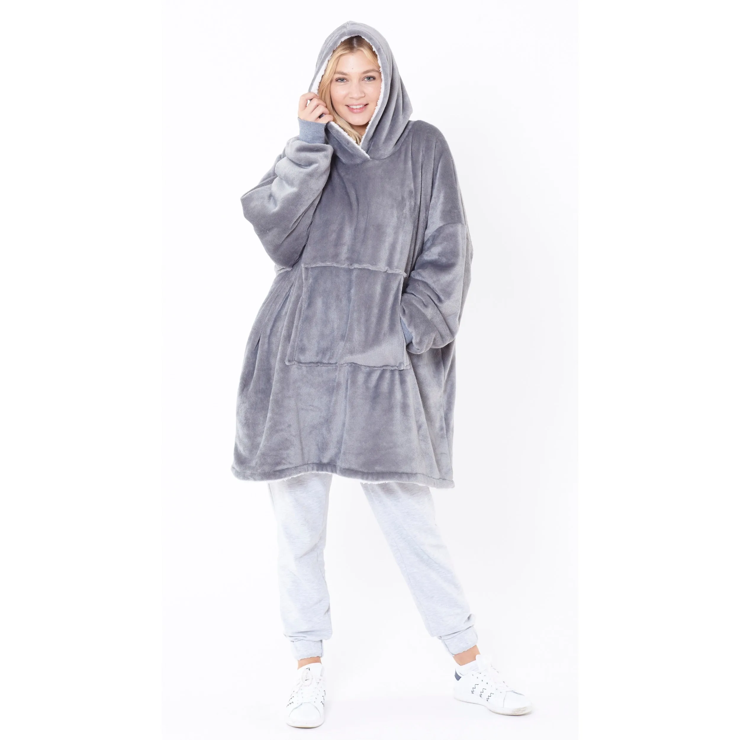 Eskimo Oversized Sherpa Hoodie Blanket - Grey