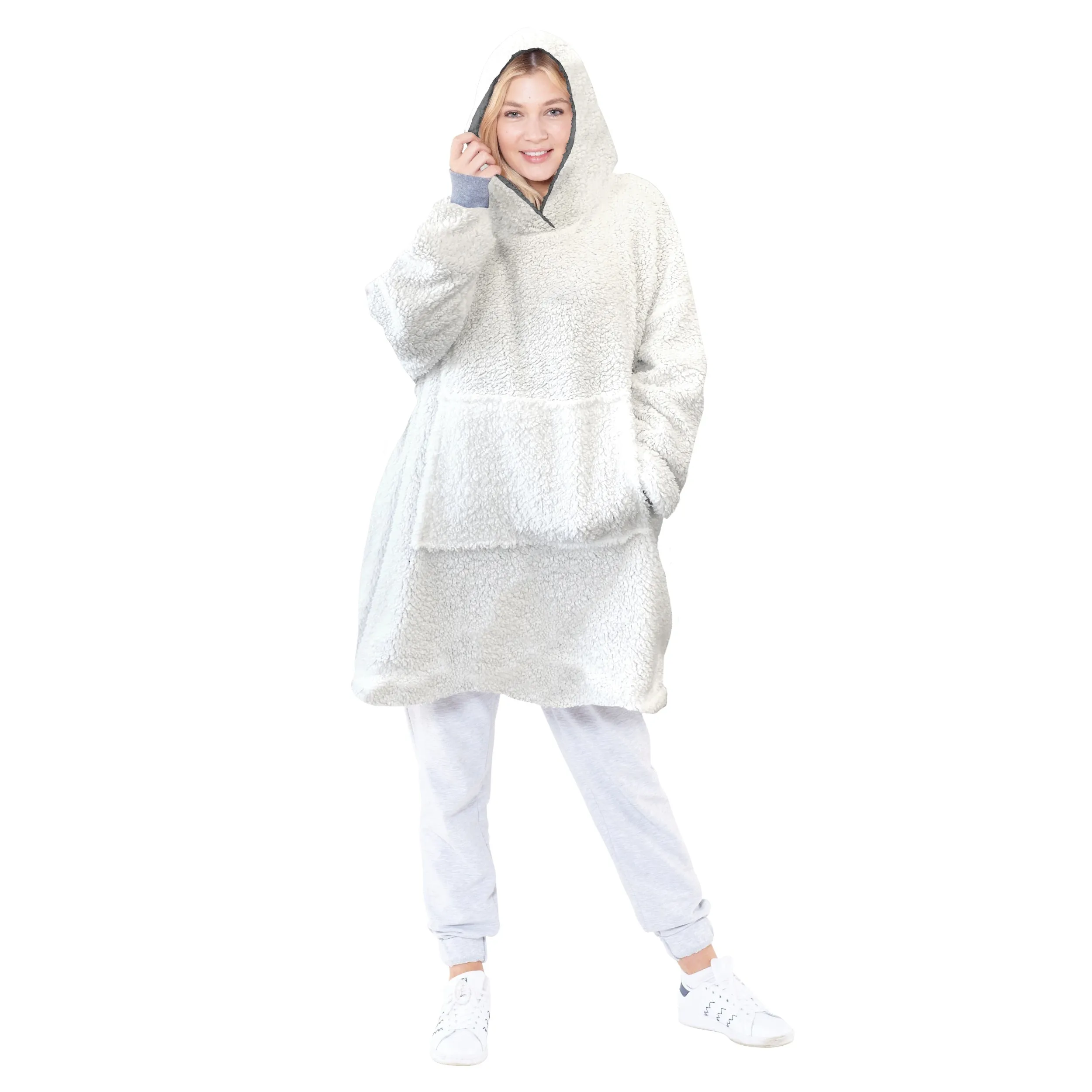 Eskimo Oversized Sherpa Hoodie Blanket - Grey