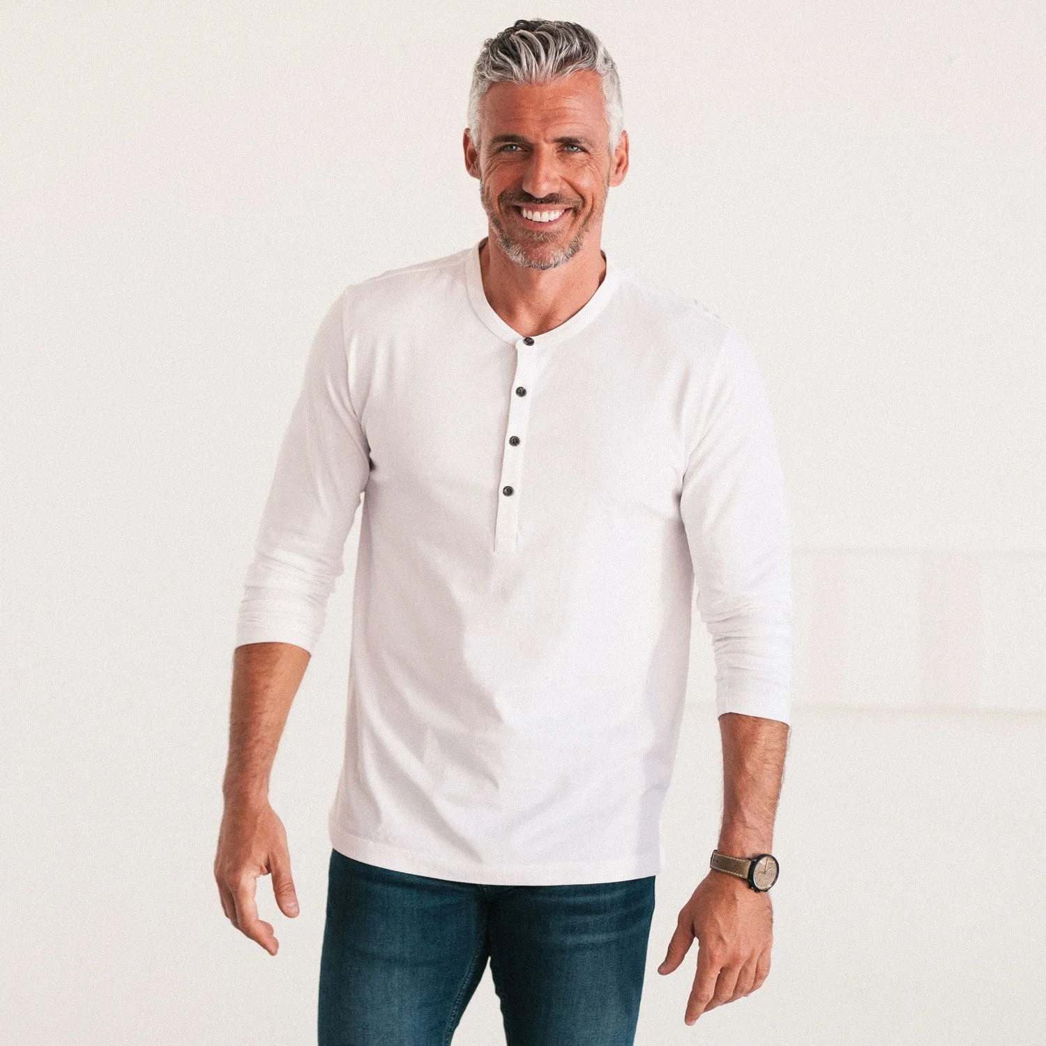 Essential BB Henley Shirt –  White Cotton Jersey