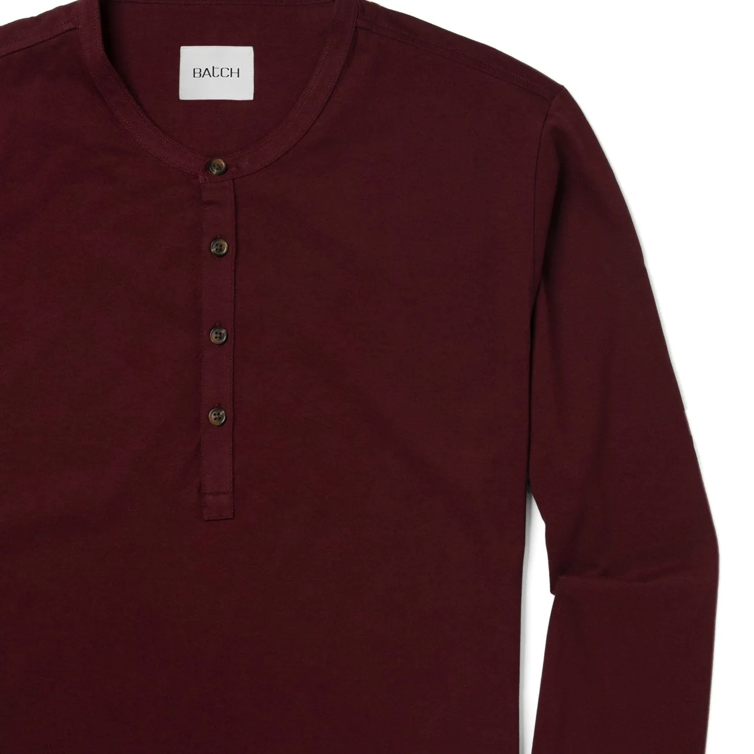 Essential Curved Hem Henley –  Burgundy Cotton Jersey