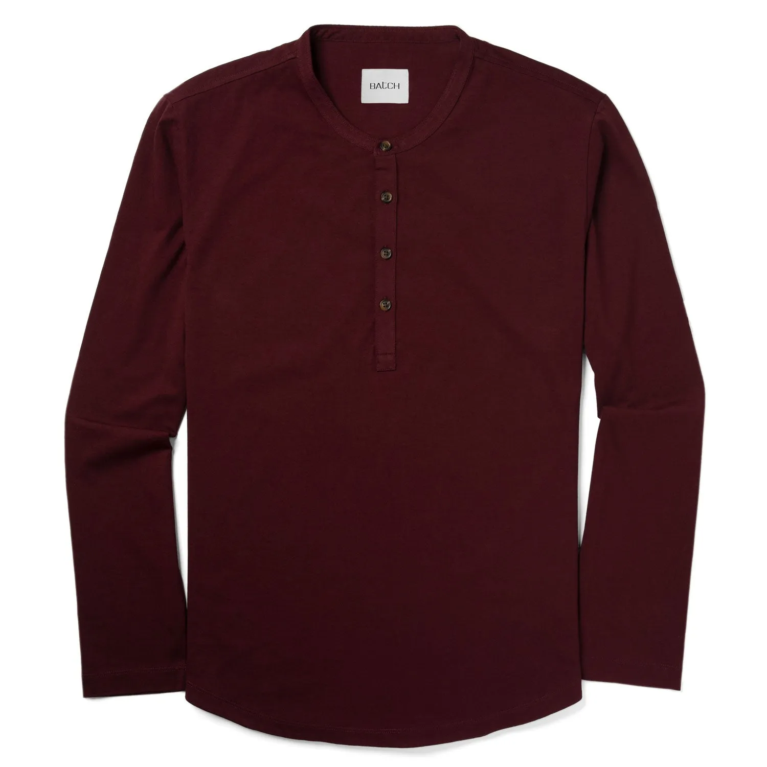 Essential Curved Hem Henley –  Burgundy Cotton Jersey