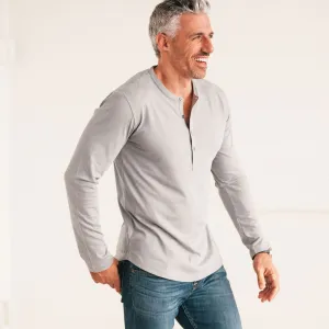 Essential Curved Hem Henley –  Cement Gray Cotton Jersey