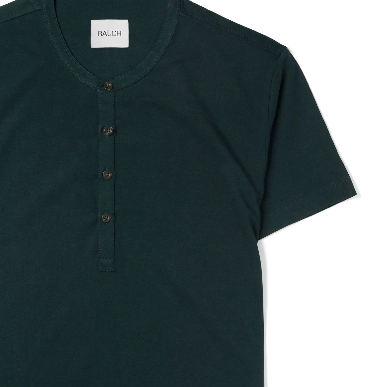 Essential Short Sleeve Curved Hem Henley –  Evergreen Cotton Jersey