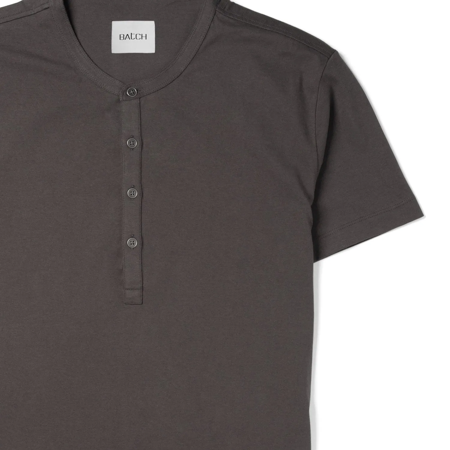 Essential Short Sleeve Curved Hem Henley –  Slate Gray Cotton Jersey