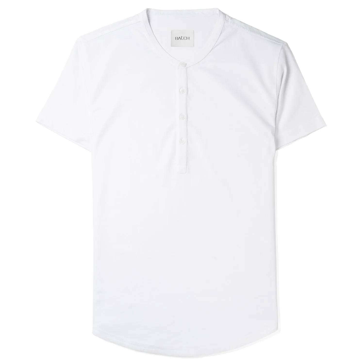 Essential Short Sleeve Curved Hem Henley –  White Cotton Jersey