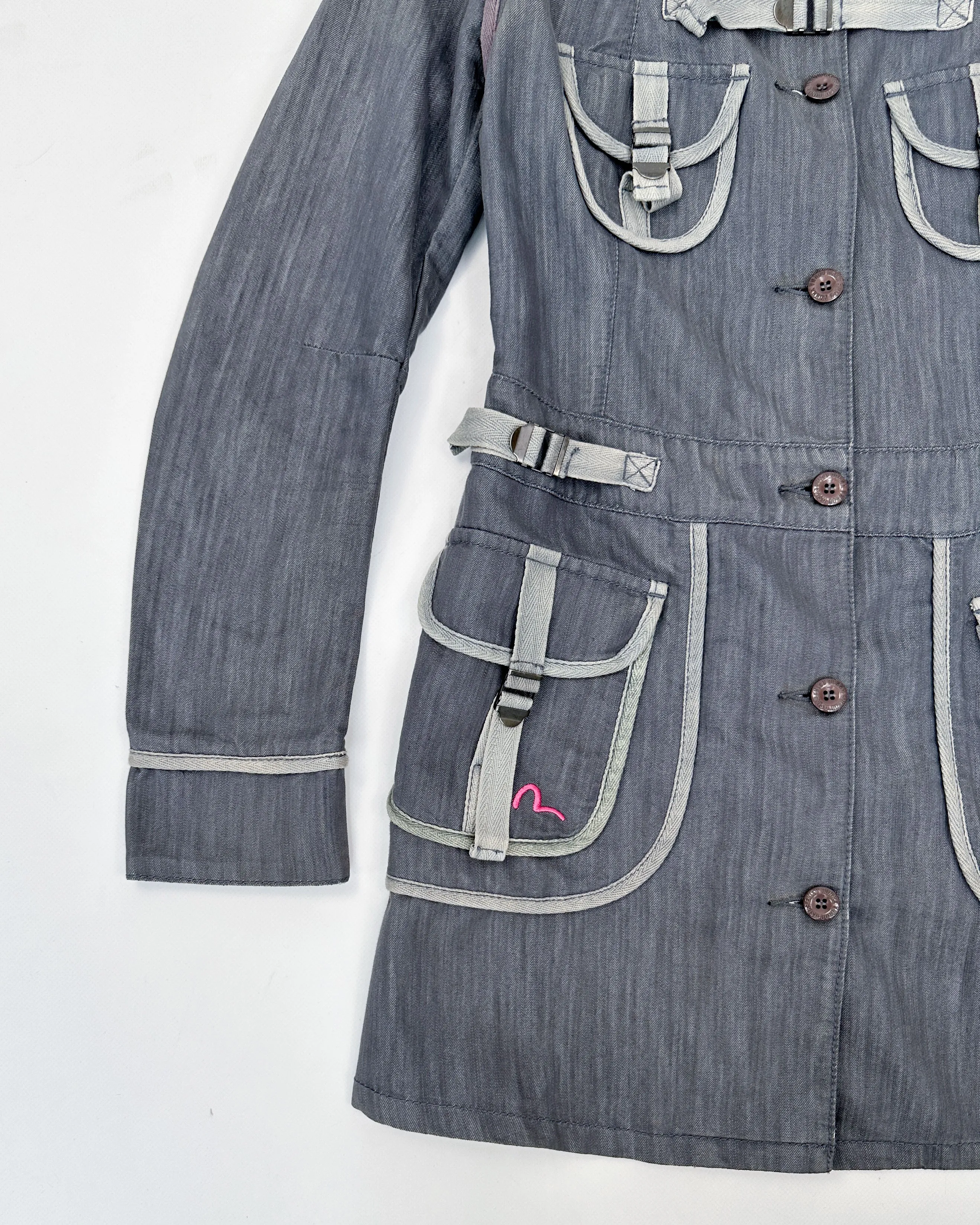 Evisu Donna Grey Utility Trench Coat 2000's