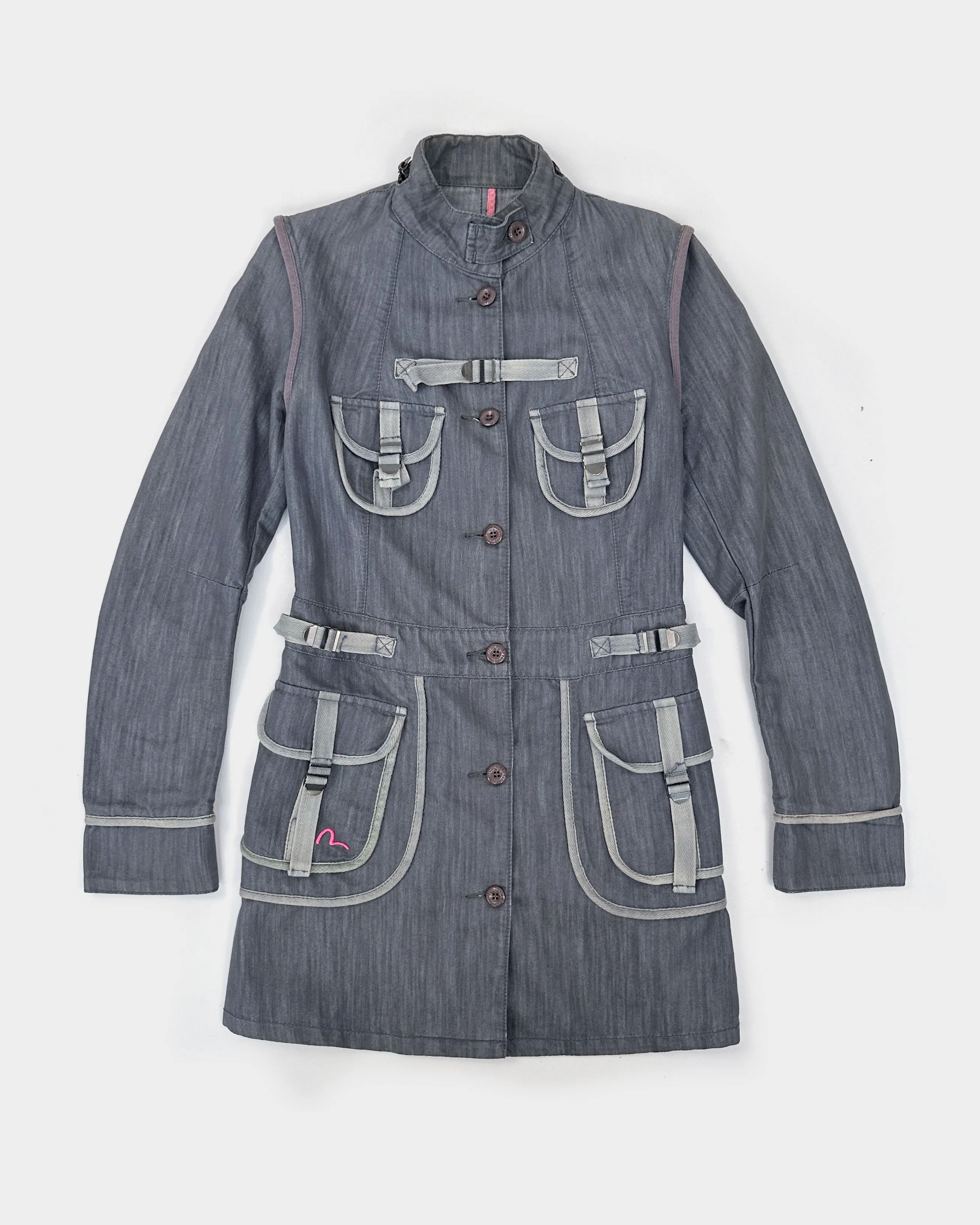 Evisu Donna Grey Utility Trench Coat 2000's