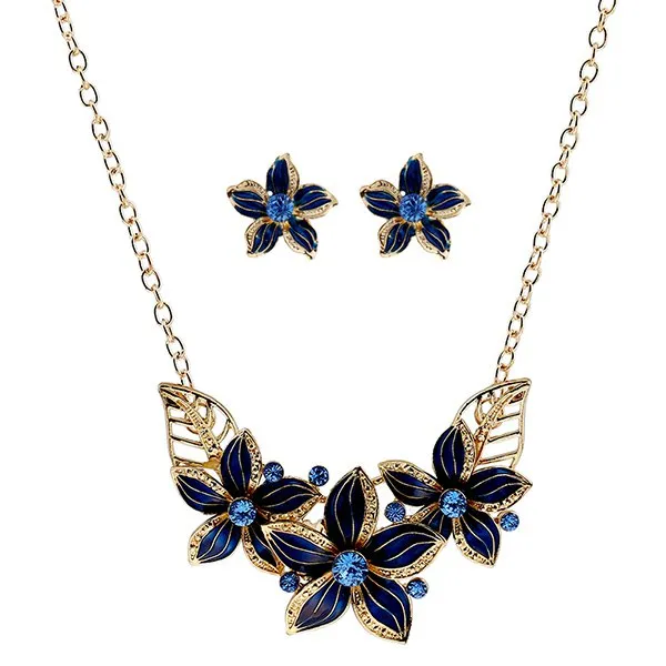 Fathion Flower Rhinestone Necklace and Earrings