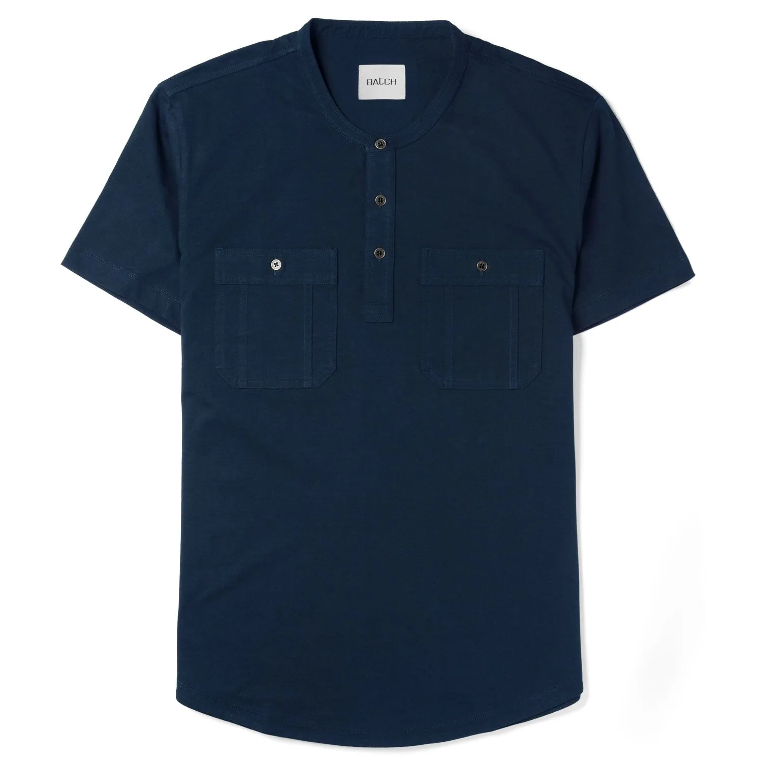 Fixer Short Sleeve Henley Shirt –  Navy Cotton Jersey