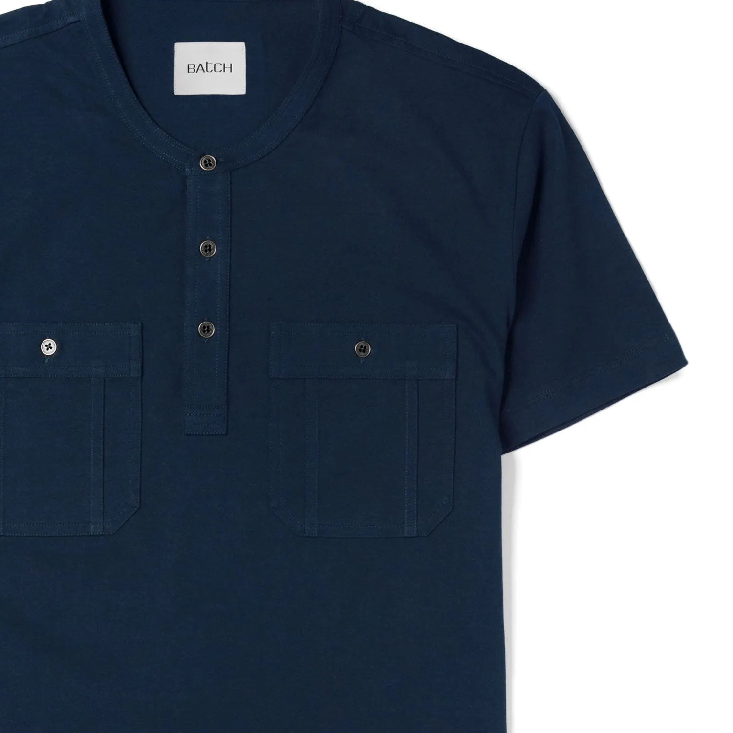 Fixer Short Sleeve Henley Shirt –  Navy Cotton Jersey