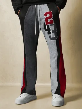 Flare Fit Colour Block Sweatpants With Embroidered Applique