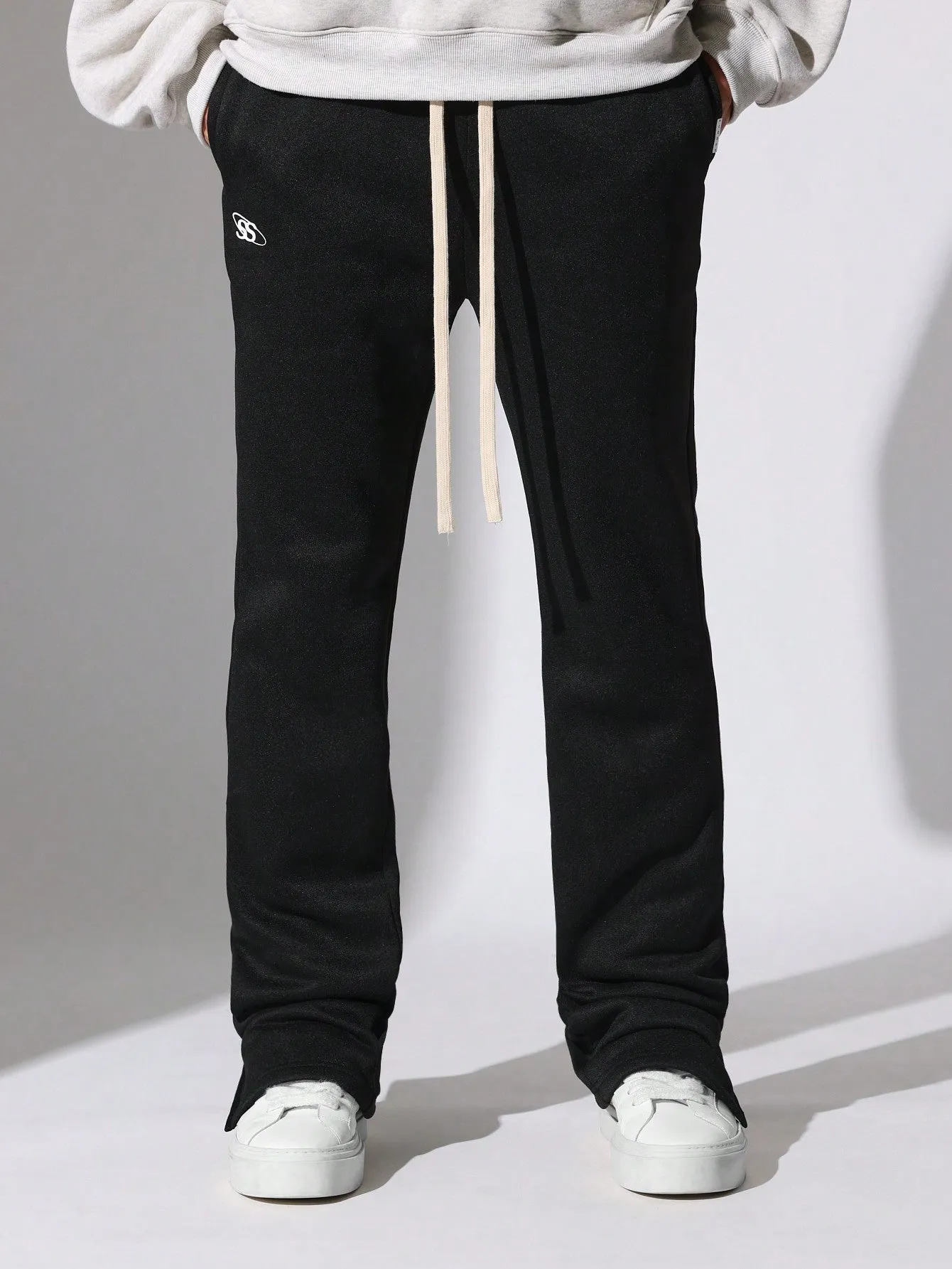 Flare Fit Pull On Sweatpants With Splits, Seam Detail & Graphic Print