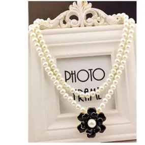 Flower Pendant Women's Necklace Double Layers Pearl