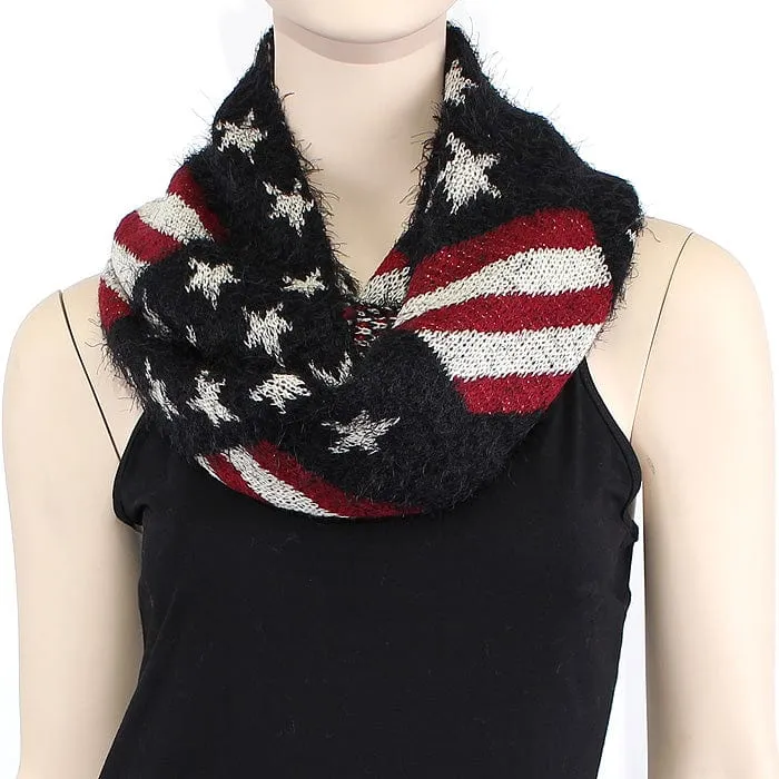 FN20111 Fuzzy American Flag Infinity Scarf