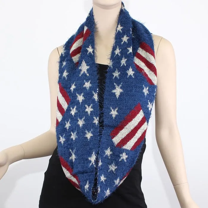 FN20111 Fuzzy American Flag Infinity Scarf