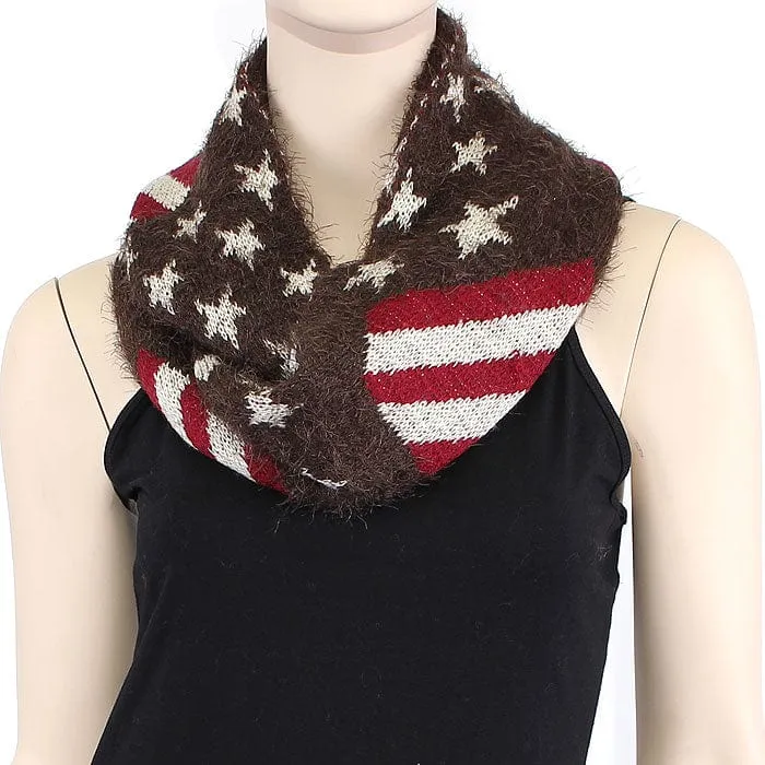 FN20111 Fuzzy American Flag Infinity Scarf