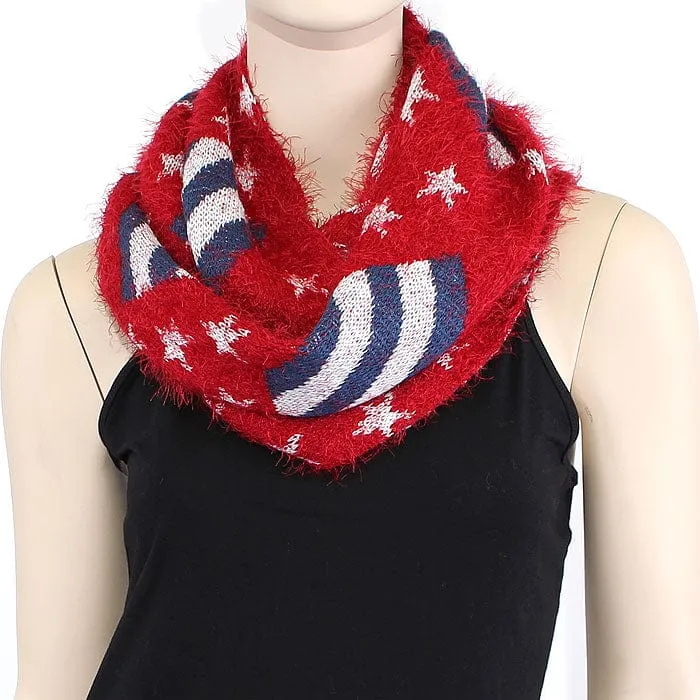 FN20111 Fuzzy American Flag Infinity Scarf