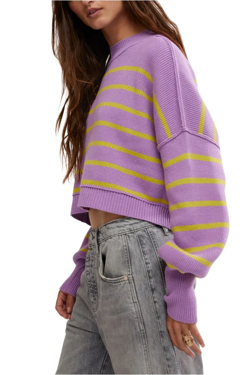 Free People Stripe Easy Street Crop Sweater