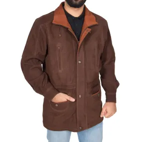 Gents Nubuck Leather Parka Coat Henry Brown