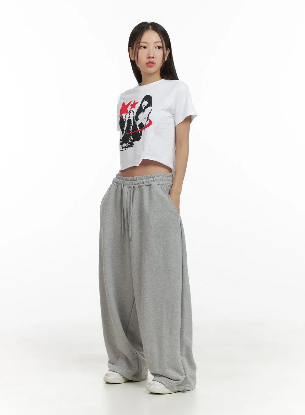 Graphic Pocket Wide Sweatpants CL417