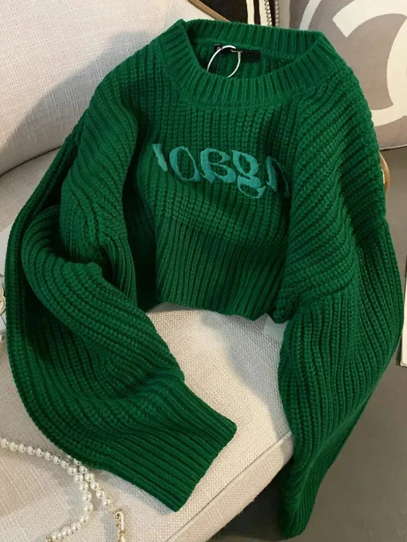 Green Cropped Knitted Jumper