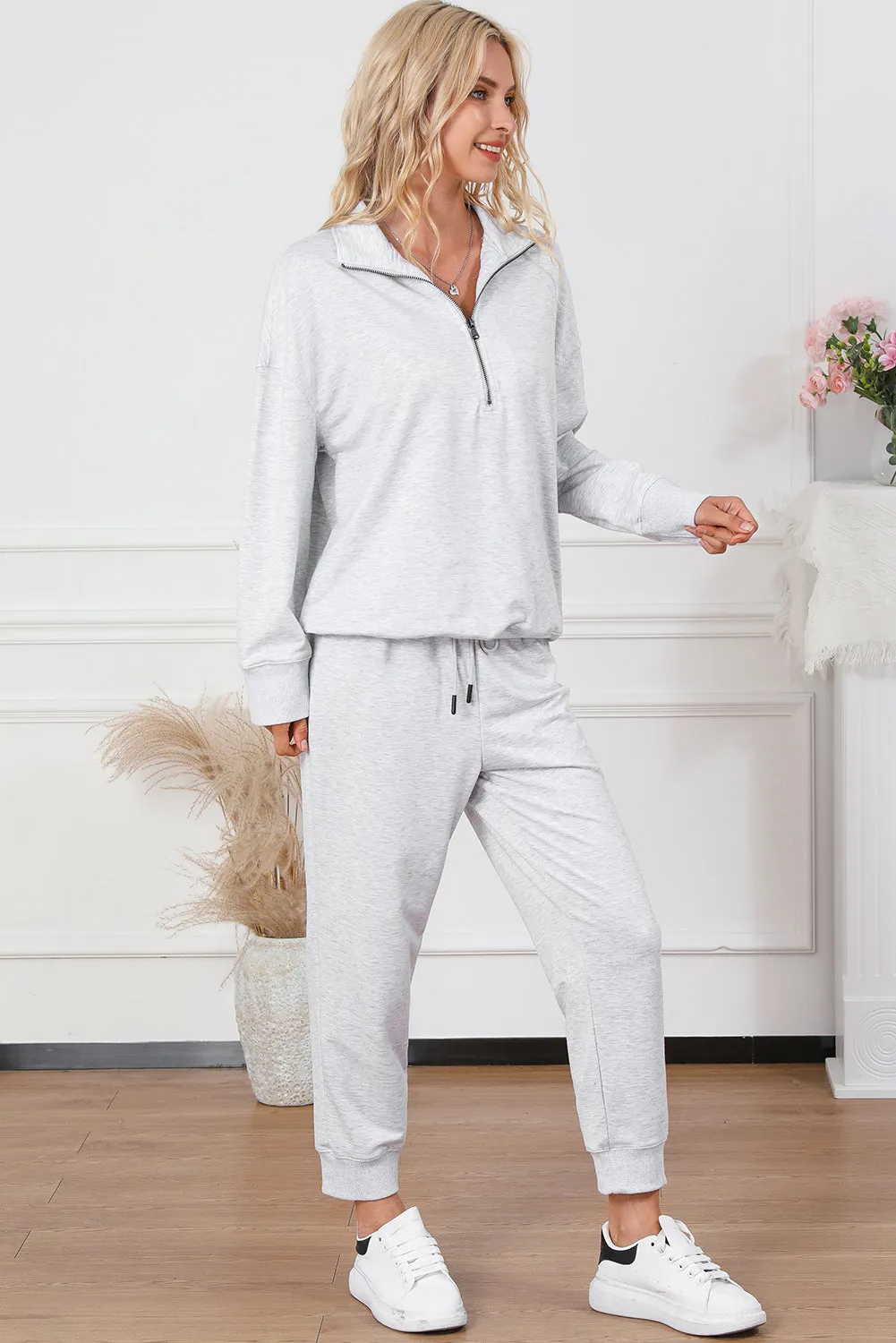 Half Zip Sweatshirt and Drawstring Sweatpants Set