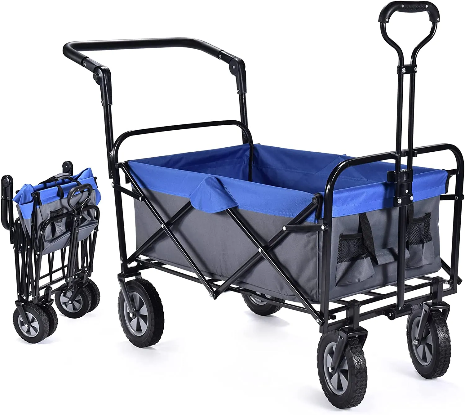 Heavy Duty Foldable Wagon Cart: Portable Utility Collapsible Wagon, All Terrain Wheels, 100L, 220 lbs