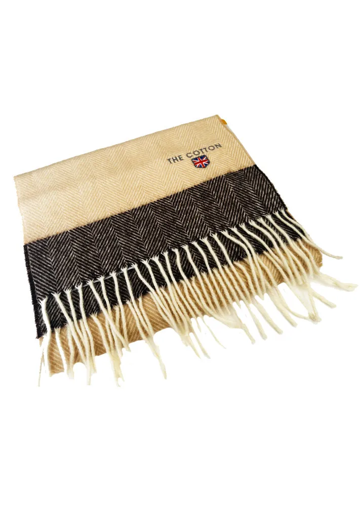 Herringbone Lambswool Fringe Made In England Scarf | Light Fawn Color