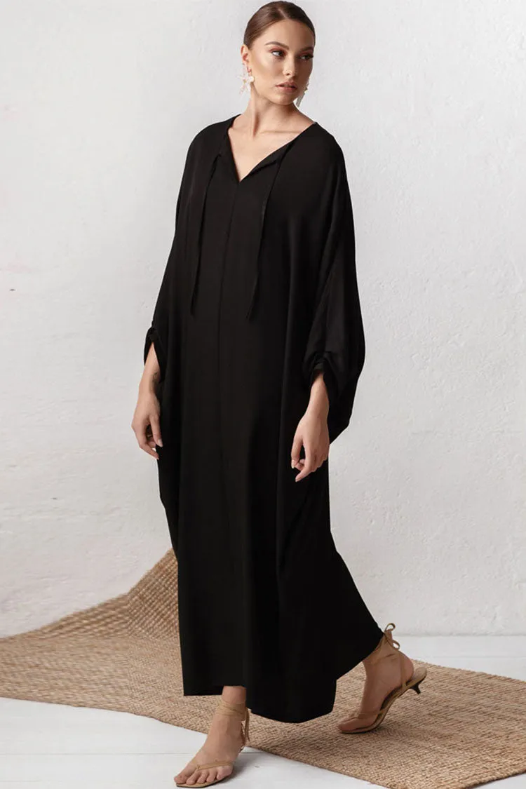 High Slit Batwing Sleeve Deep V Kaftan Cover Up Dress