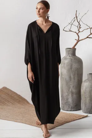 High Slit Batwing Sleeve Deep V Kaftan Cover Up Dress