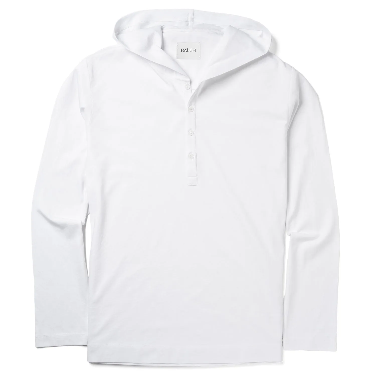 Hooded Henley Shirt –  Pure White Cotton Jersey