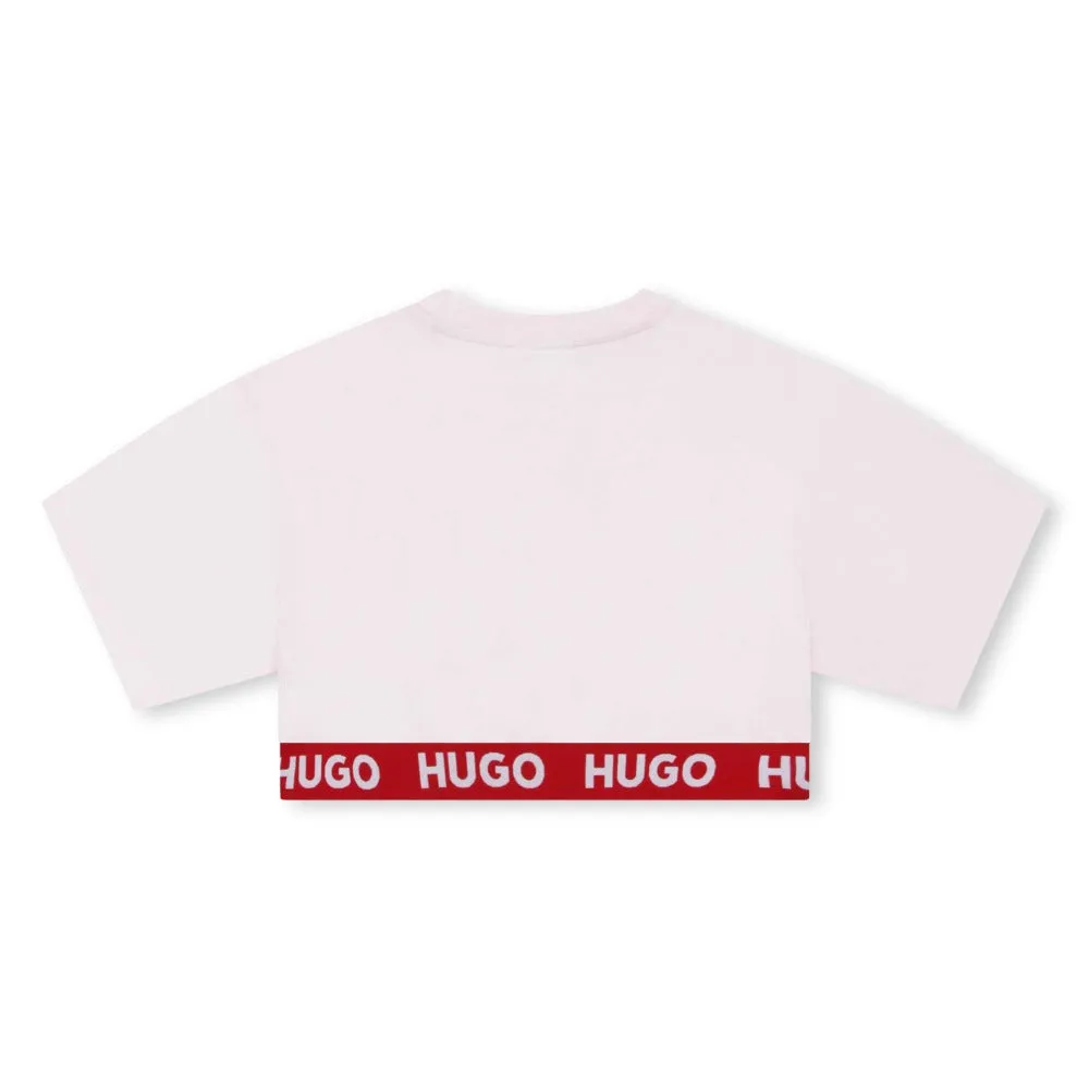 Hugo Kids Short Sleeve Crop Top T-Shirt - Pink