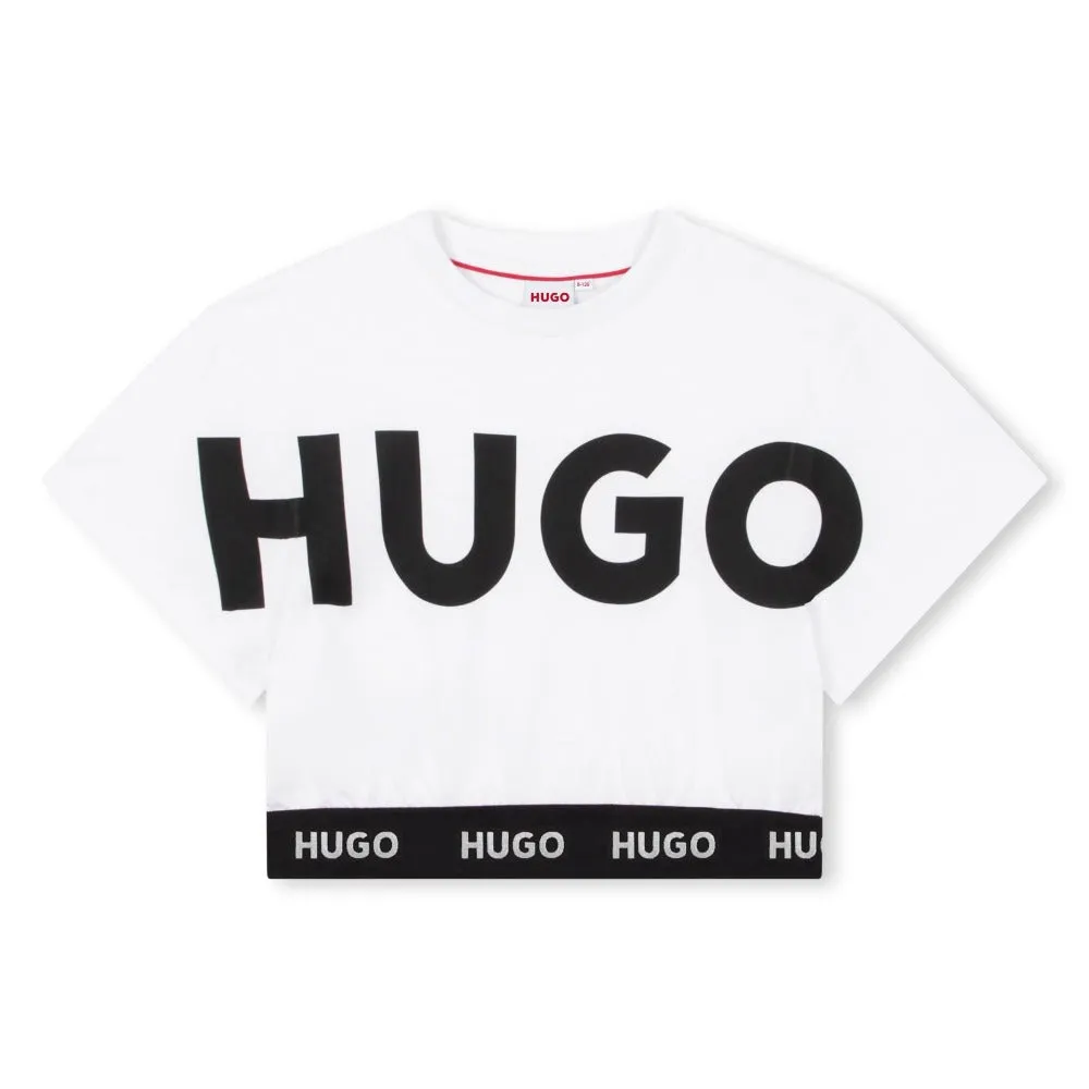 Hugo Kids Short Sleeve Crop Top T-Shirt - White