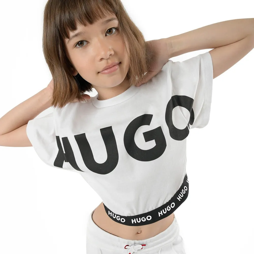 Hugo Kids Short Sleeve Crop Top T-Shirt - White