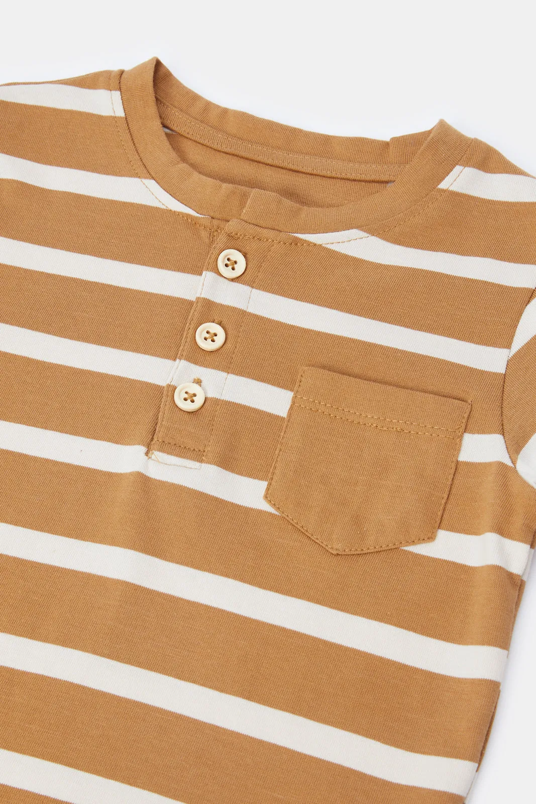 Infant Beige Striped Henley T-Shirt