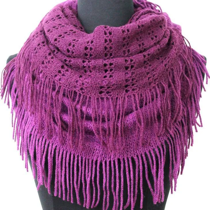 Infinity Scarf w/ Open Knit & Fringe-Purple