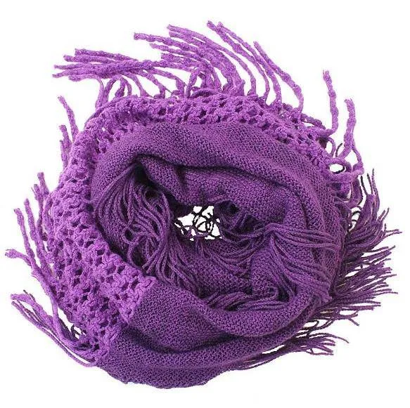 Infinity Scarf w/ Open Knit & Fringe-Purple