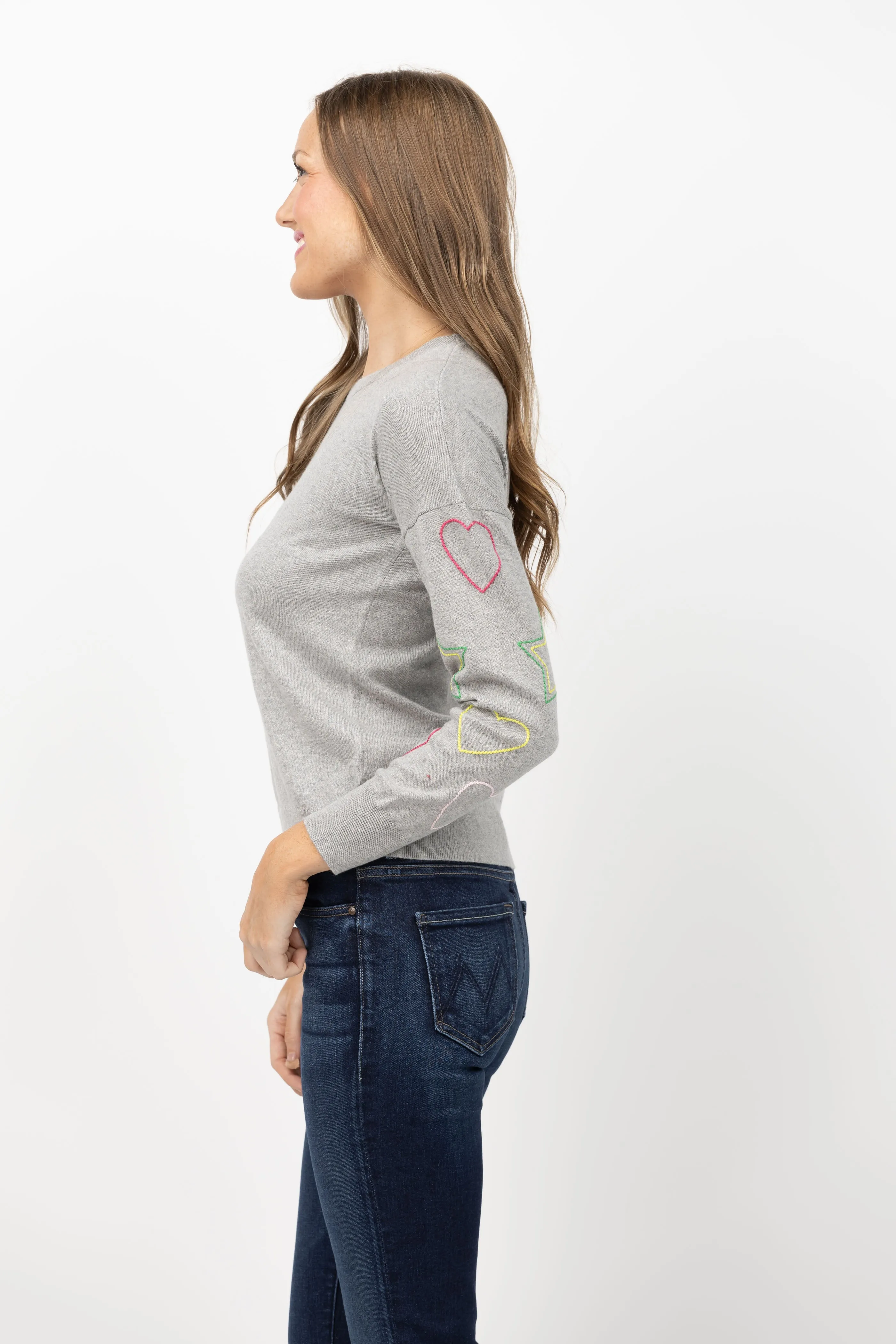 J. Society Heart/Star Sweater in Heather