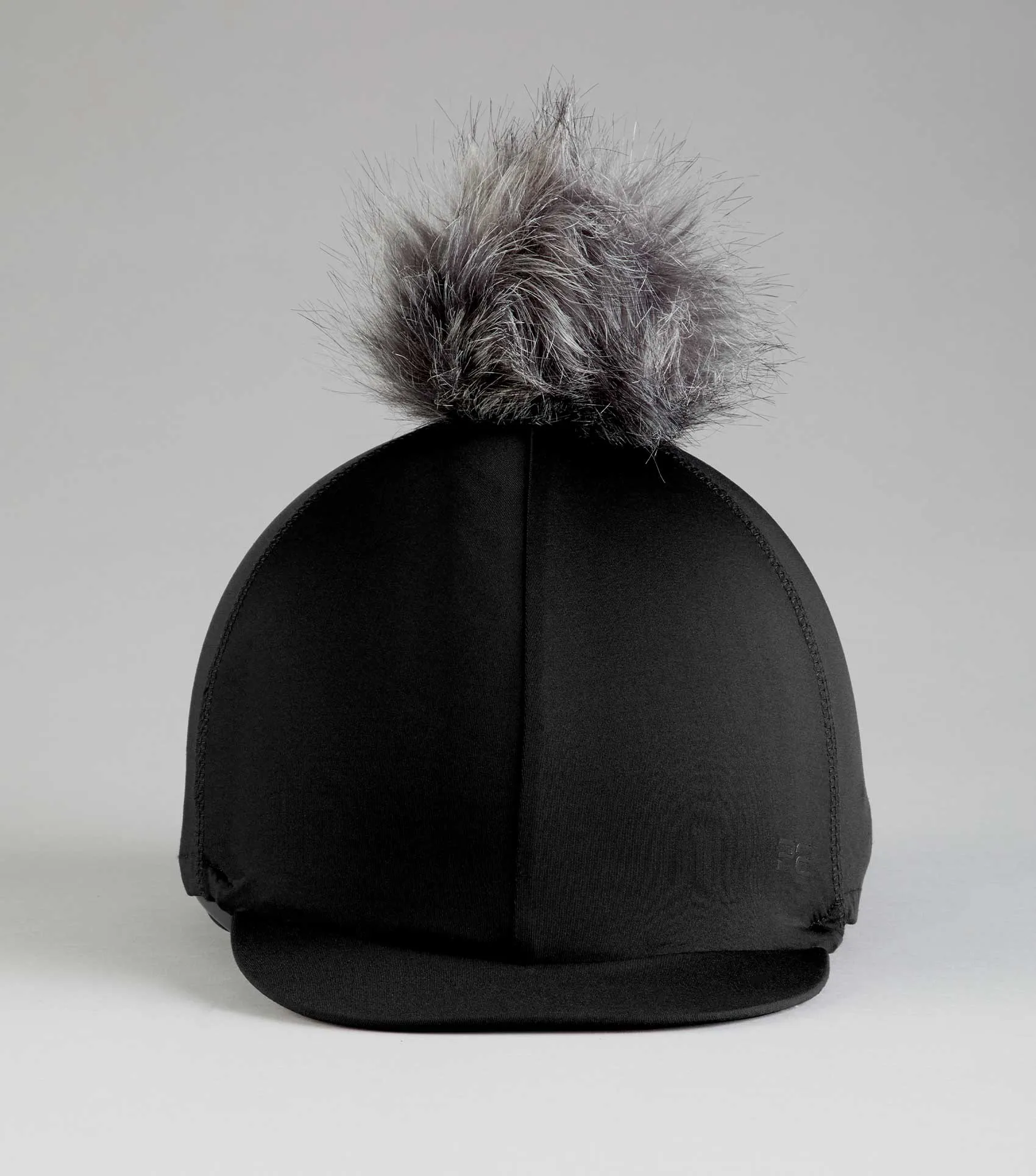 Jersey Hat Silk with Faux Fur Pom Pom Black