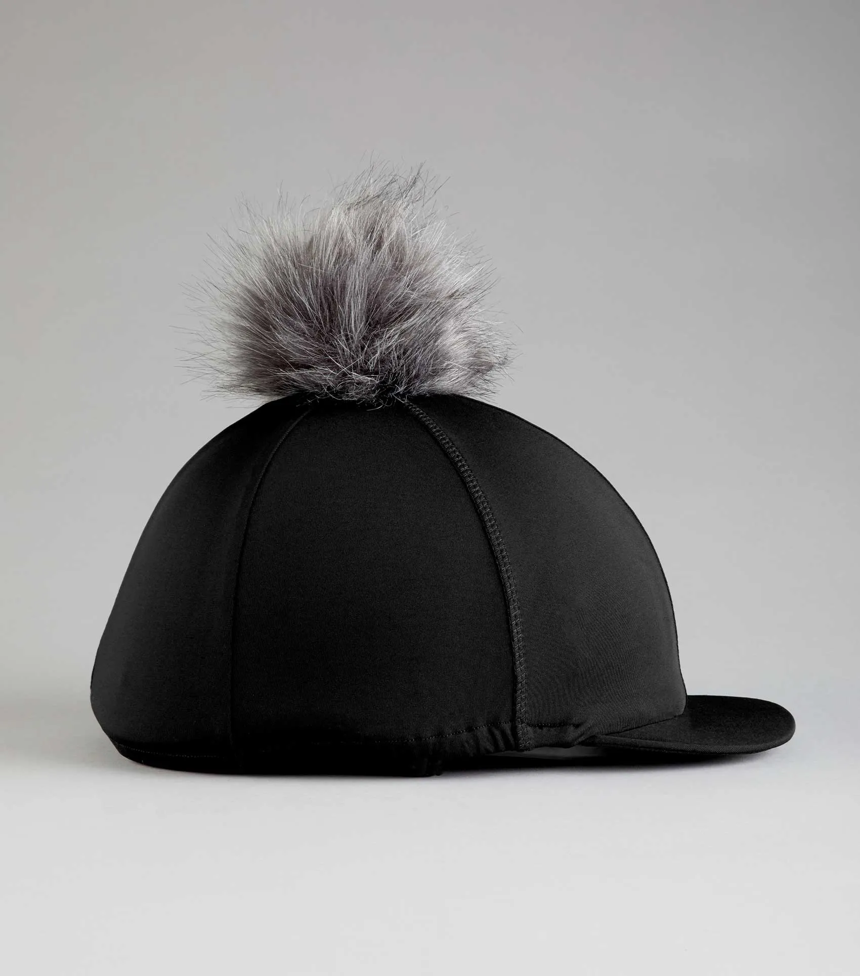 Jersey Hat Silk with Faux Fur Pom Pom Black