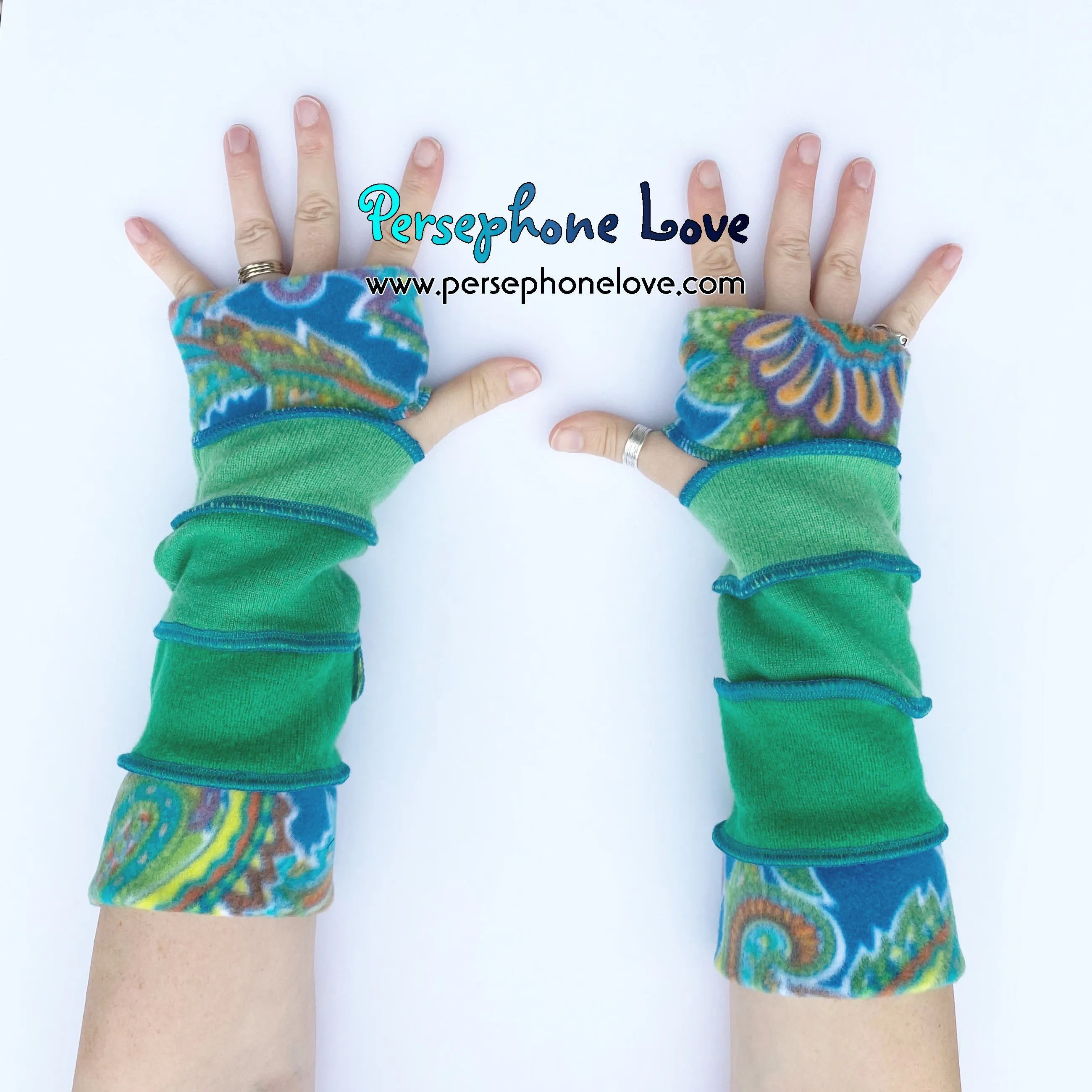 Katwise-inspired green felted 100% cashmere arm warmers-1683