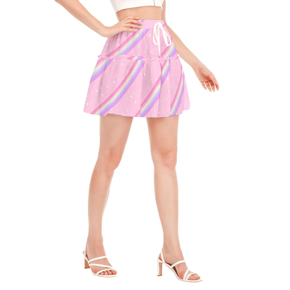 Kawaii Sparkle Cake Rainbow Beam Ruffled Mini Skirt