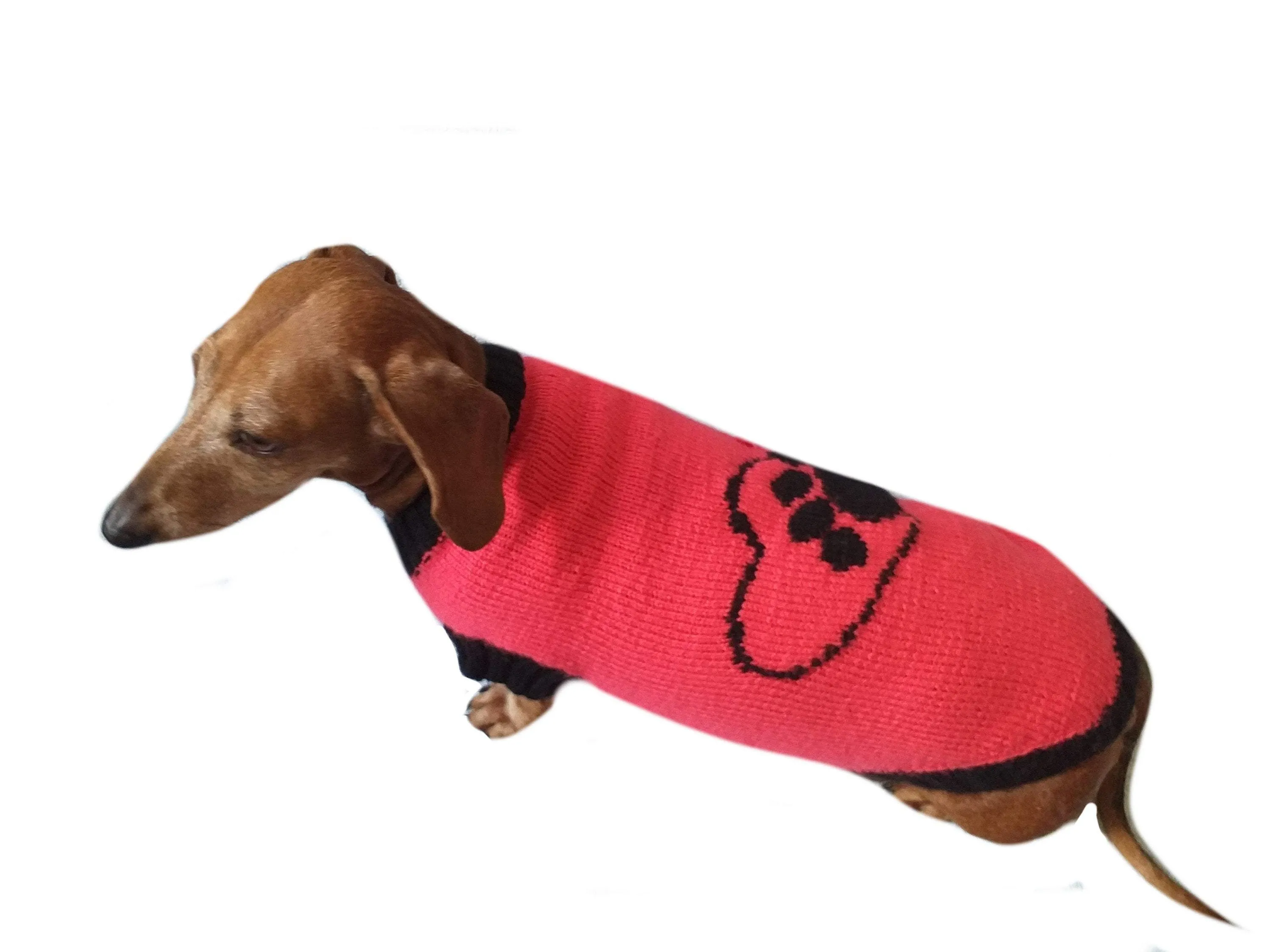 Knitted pink heart sweater for dachshund