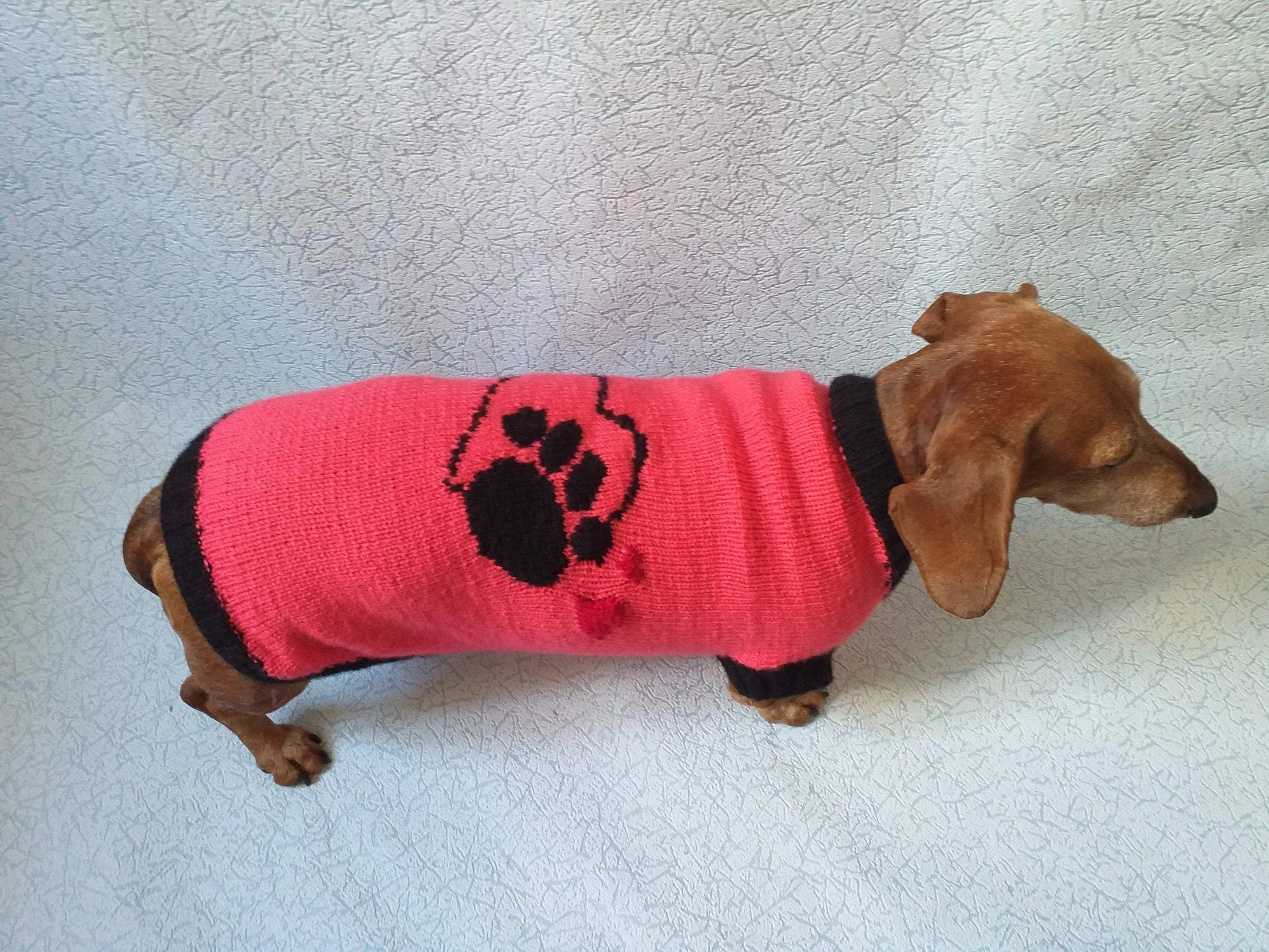 Knitted pink heart sweater for dachshund