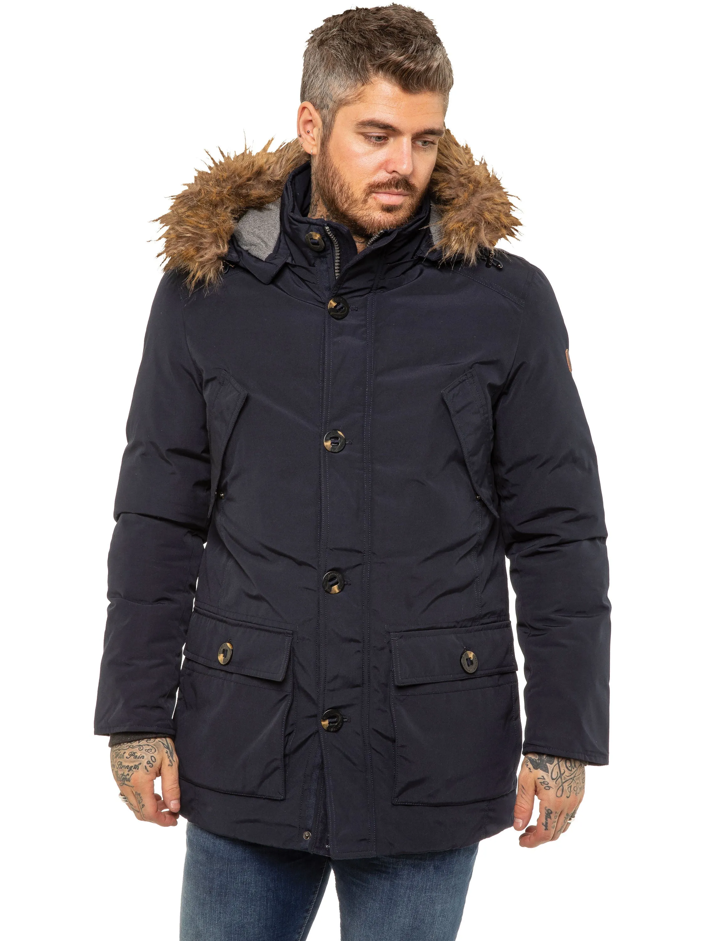 Kruze | Mens Faux Fur Hooded Parka Winter Jacket