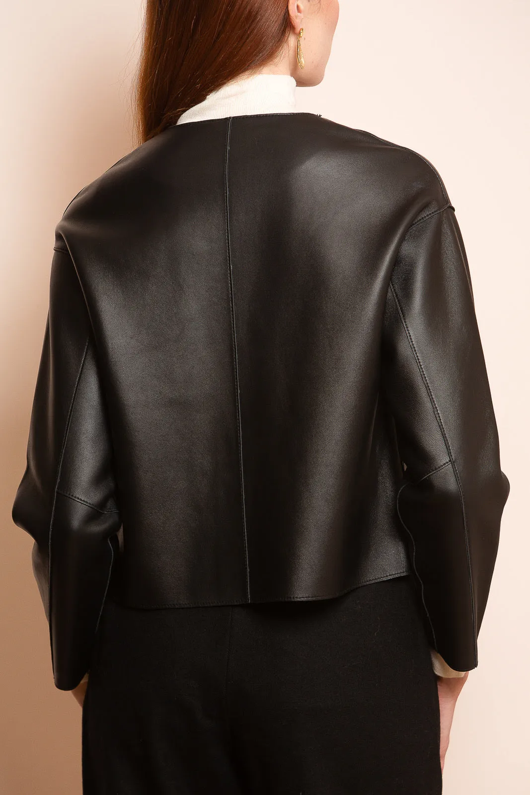 Lambskin Short Jacket with Bonded Lining in Black