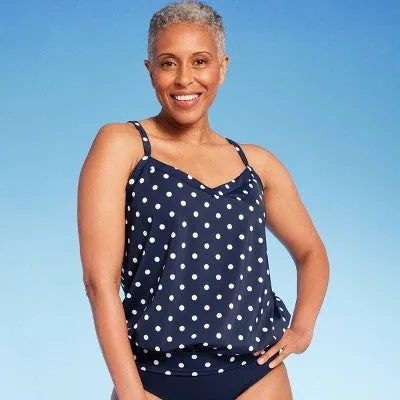 Lands' End Women's Polka Dot Blouson Tankini Tank Top Swimsuit