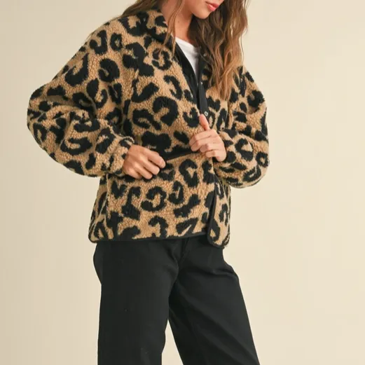 Leopard Pattern Sherpa Jacket